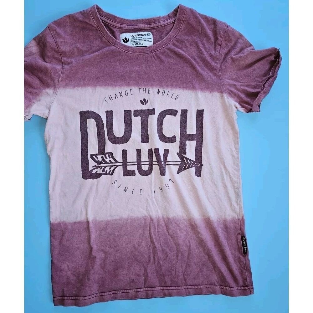 Dutch Bros Coffee Dutch Luv Graphic Tee XS Plum Lavender Dip Dye Cotton Shirt